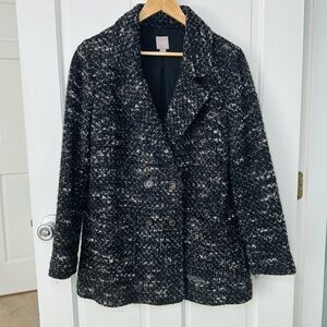 J. Jill Black Brown Tweed Boucle Cotton Wool Alpaca Coat Size XS